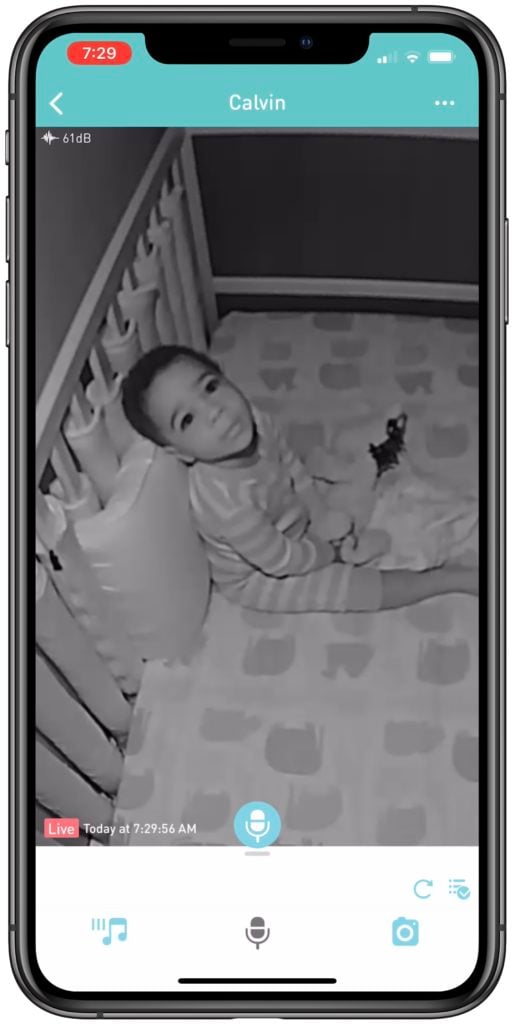 A baby as seen through the Lollipop Cam's night vision